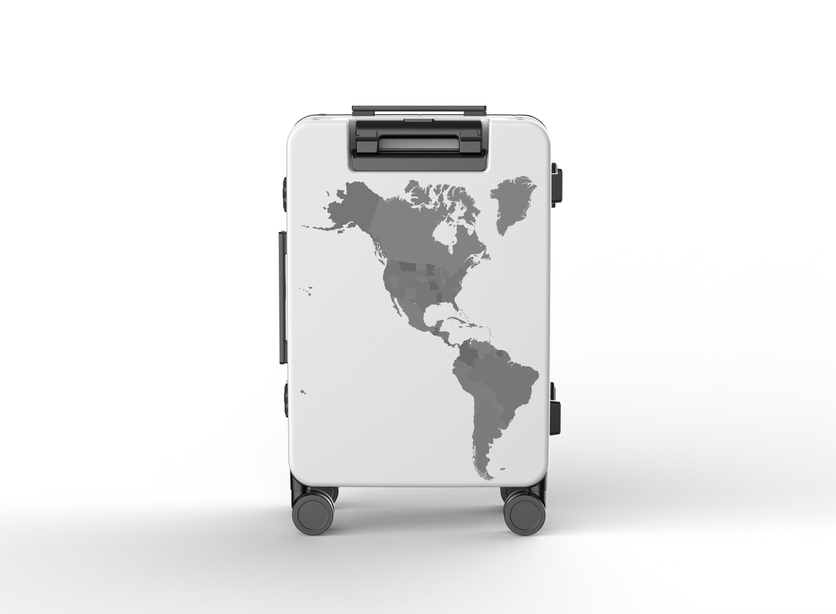 TRVLD world map carry on suitcase