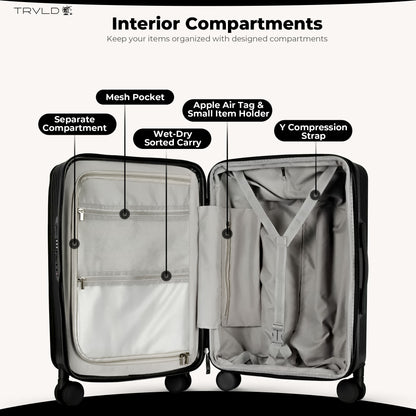interior compartments of the trvld carry on suitcase