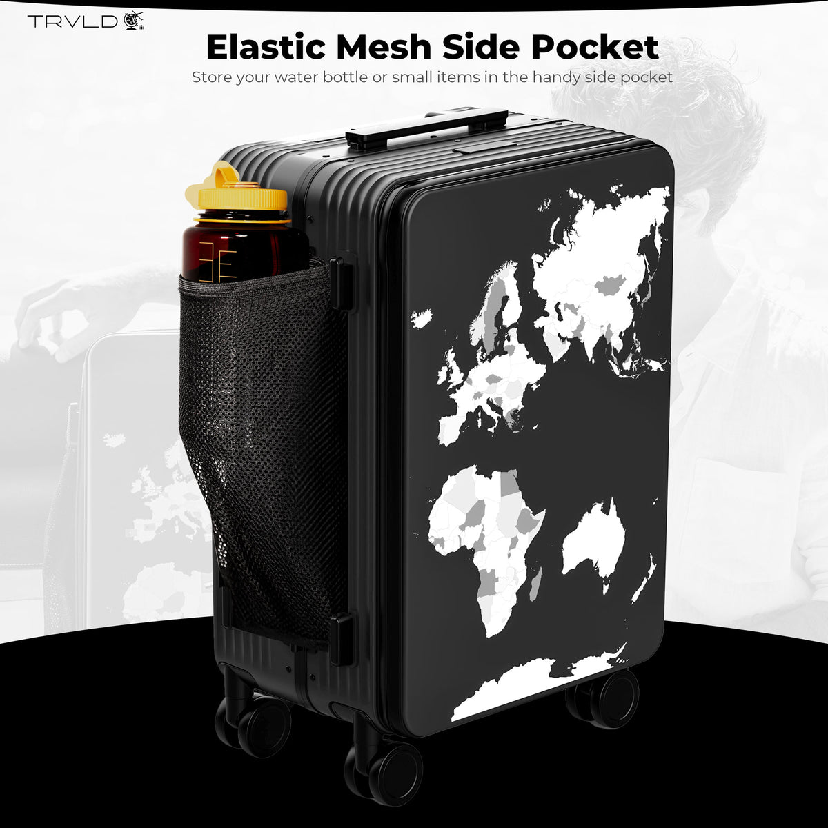 carry on suitcase with water bottle holder and cup holder