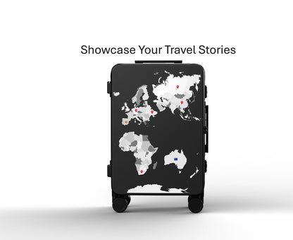 Black suitcase and luggage with world map design 
