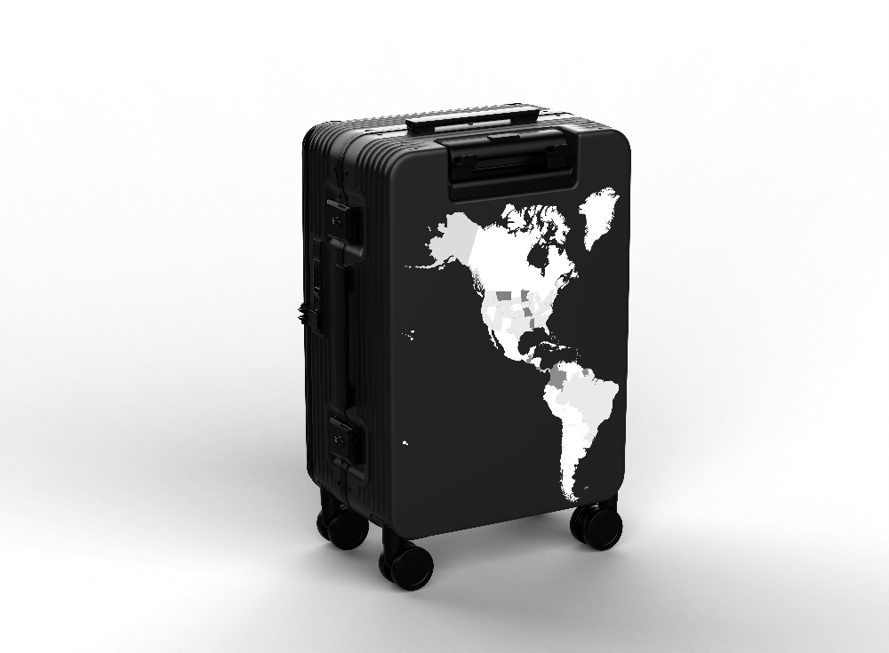 TRVLD carry on suitcase side of the Americas